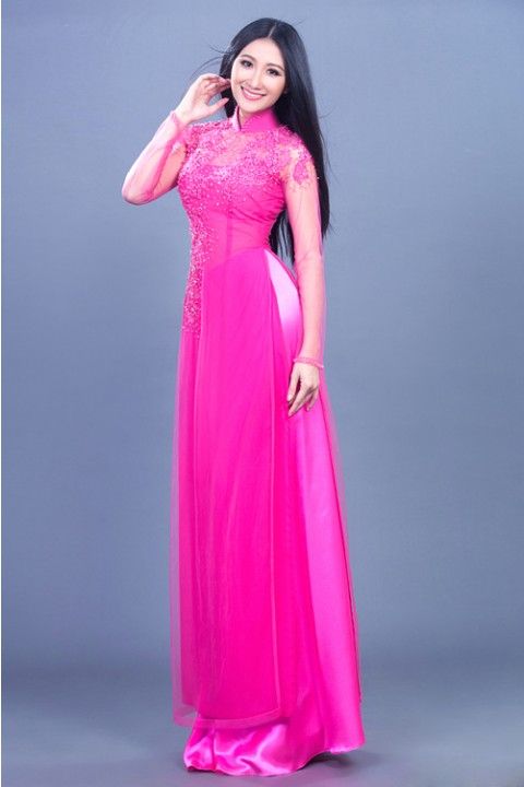 vải áo dài màu hồng cánh sen