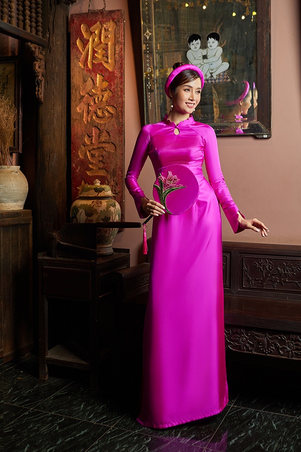 vải áo dài màu hồng cánh sen